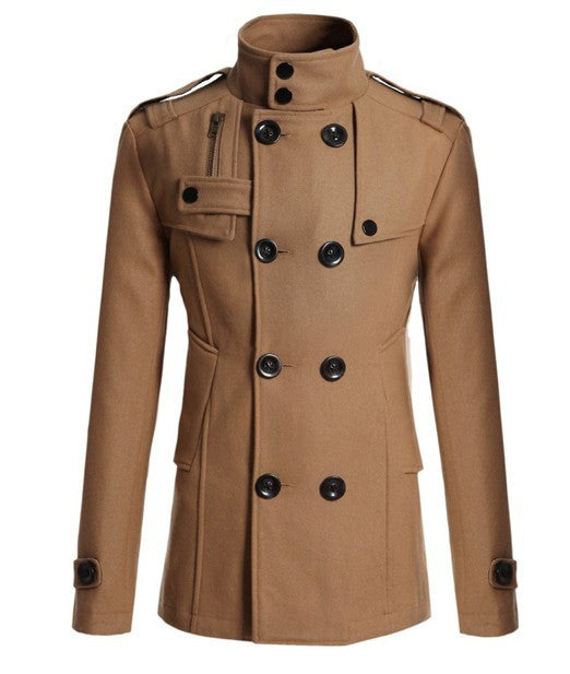 Men's woolen trench coat  Leather Jacket 66.47 Khaki-XXL