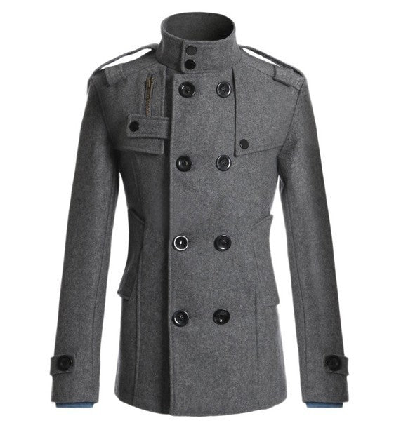 Men's woolen trench coat  Leather Jacket 66.47 Grey-XXL