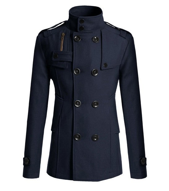 Men's woolen trench coat  Leather Jacket 66.47 Navy-XXL
