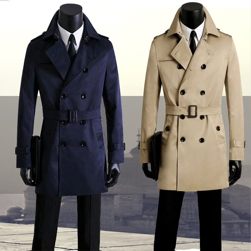 Men's slim long trench coat  Leather Jacket 327.60 