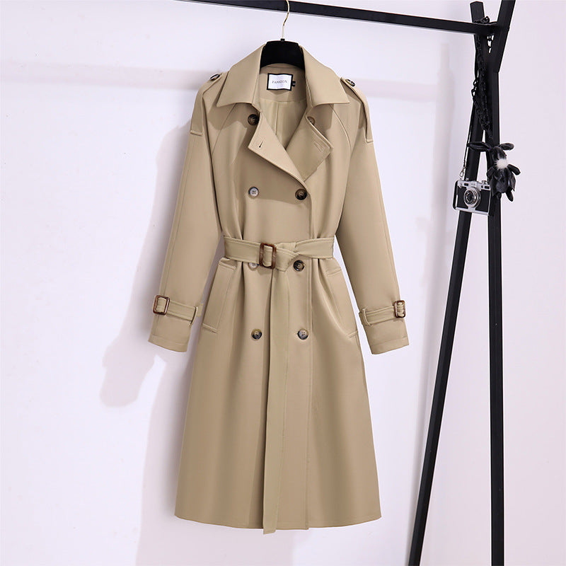 High-end Elegant Mid-end Trench Coat For Women  Leather Jacket 112.31 Khaki-XXXL