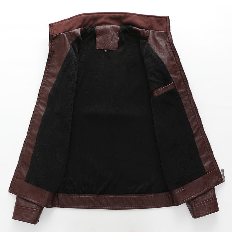 New Men's Leather Jackets Plus Velvet Solid Color  Leather Jacket 82.33 