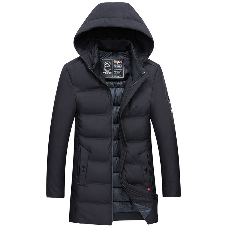 Thick Mid-length Down Padded Jacket Men's Loose Jacket  Leather Jacket 97.87 Black-XL