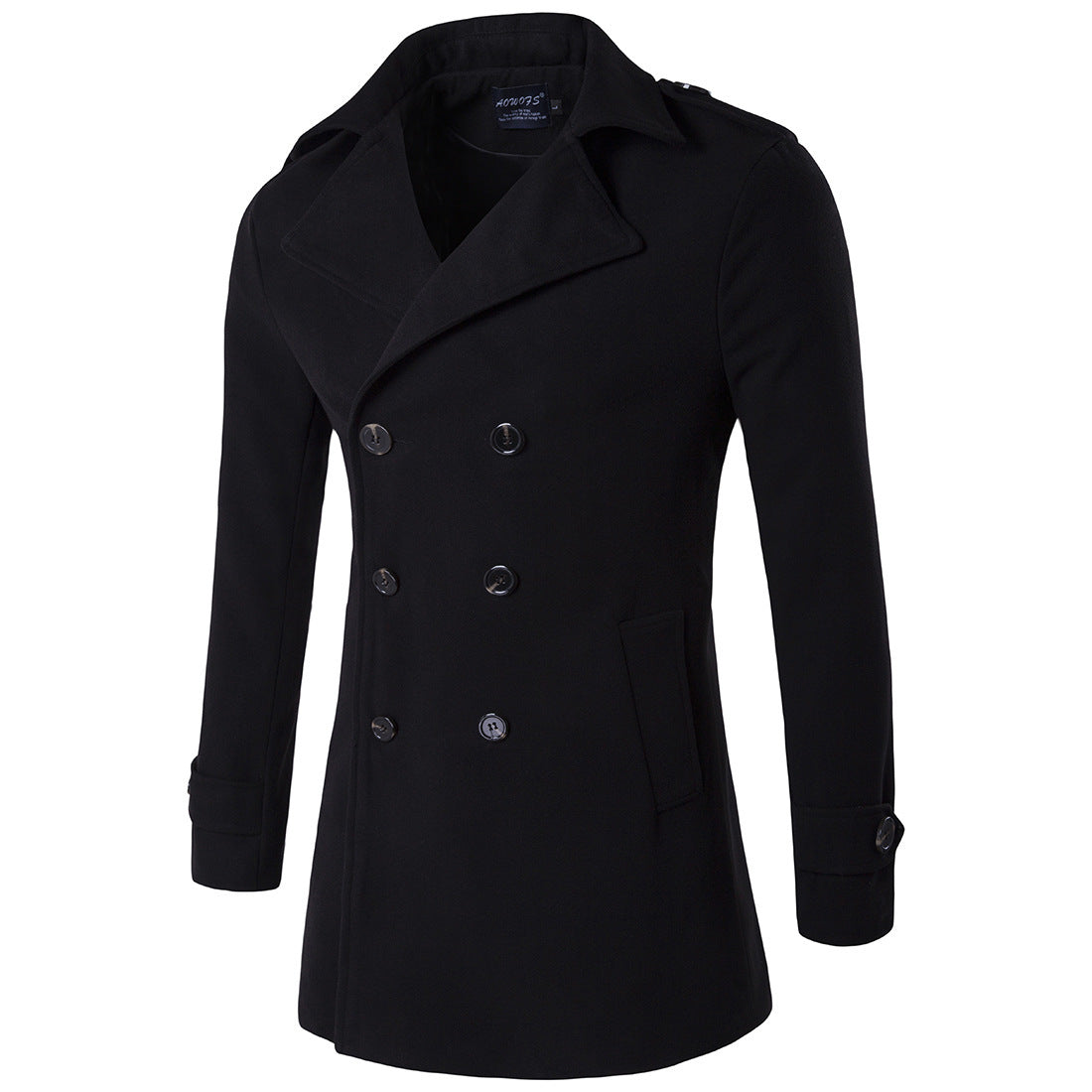 Double-breasted coat trench coat  Leather Jacket 98.98 Black-XXL
