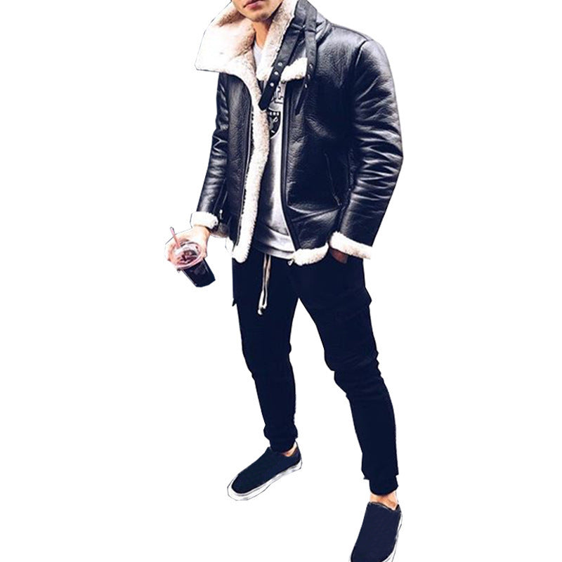 Solid color zipper jacket cardigan jacket  Leather Jacket 93.27 