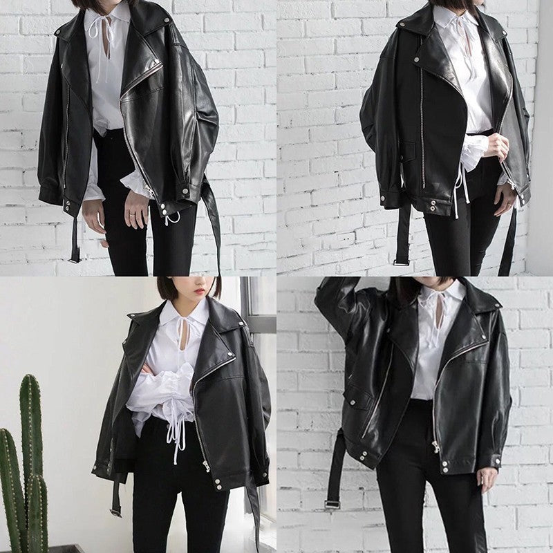 Long-sleeved leather coat  Leather Jacket 96.62 