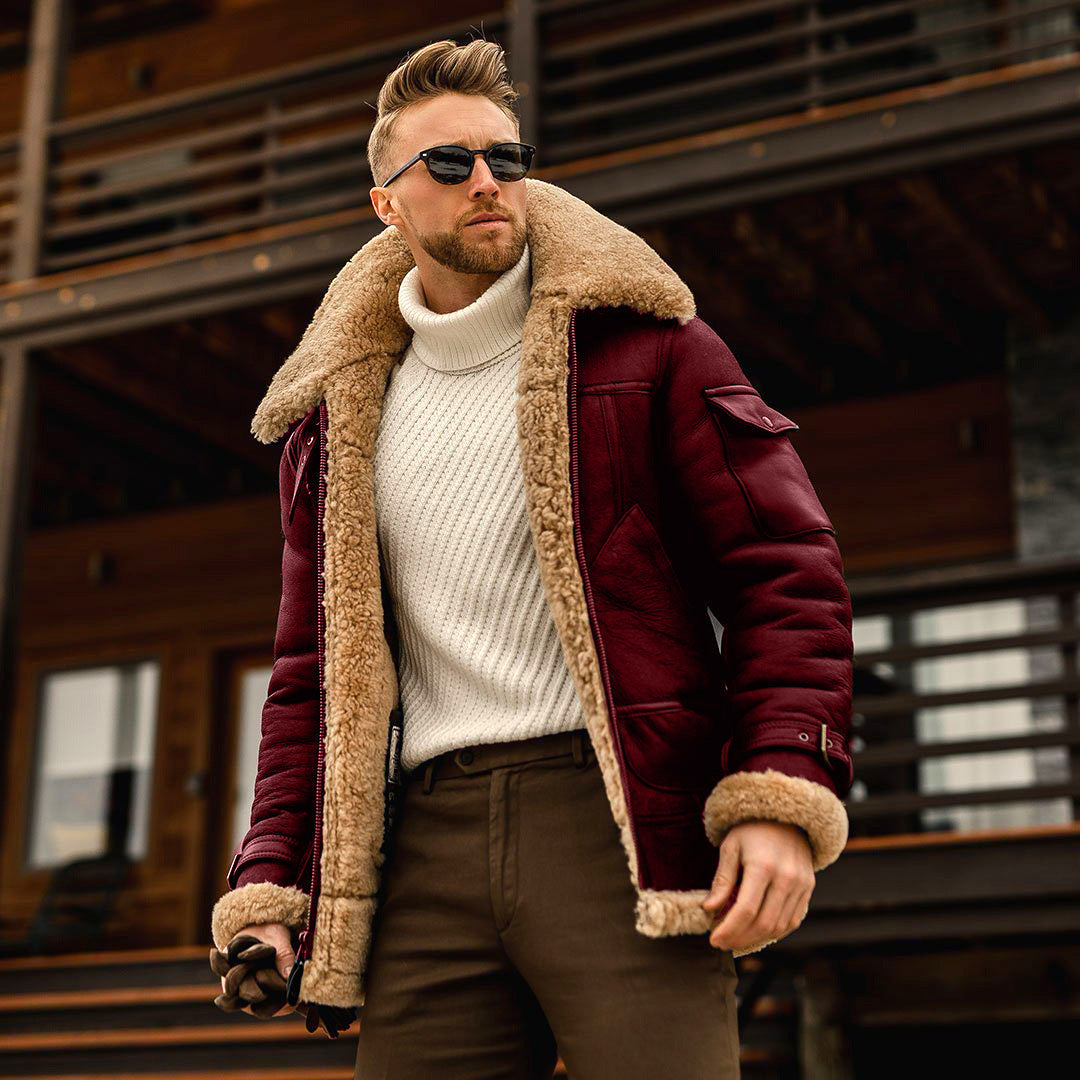 Winter Jacket Mens Military Fleece Warm Jackets Male Fur Collar Coats Army Tactical Jacket  Leather Jacket 67.22 Wine-Red-XL