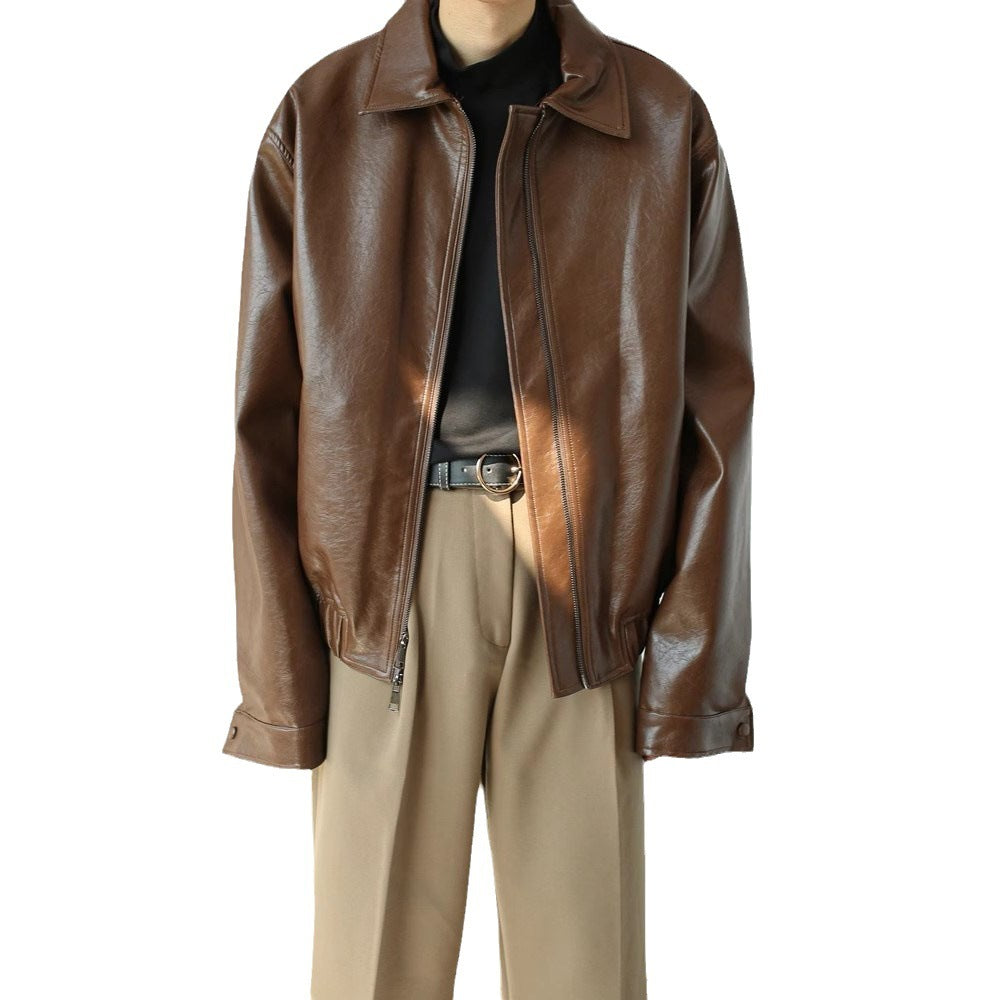 Men's Retro Short Personalized Leather Coat  Leather Jacket 86.55 
