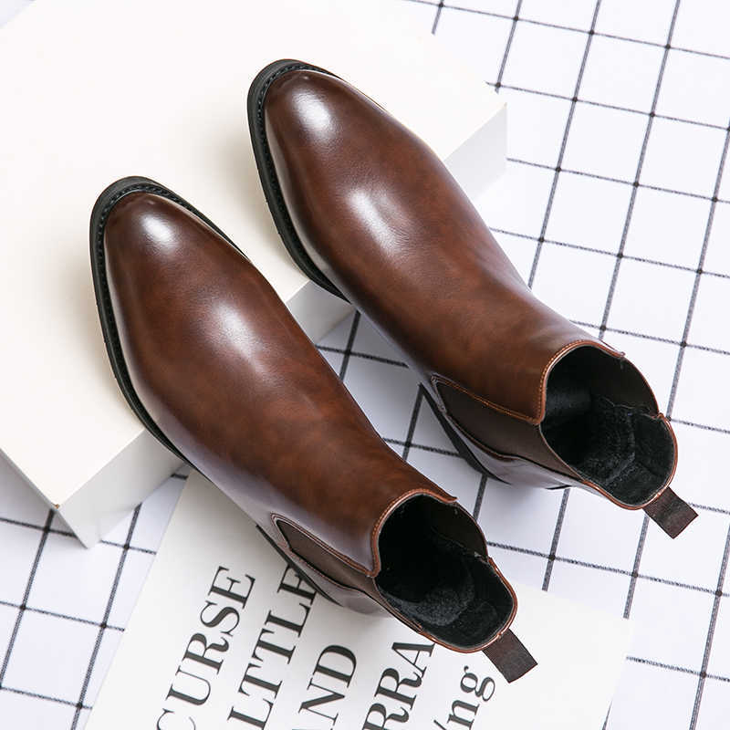 High-top Leather Shoes Men's Pointed Chelsea Booties  Footwear 80.56 