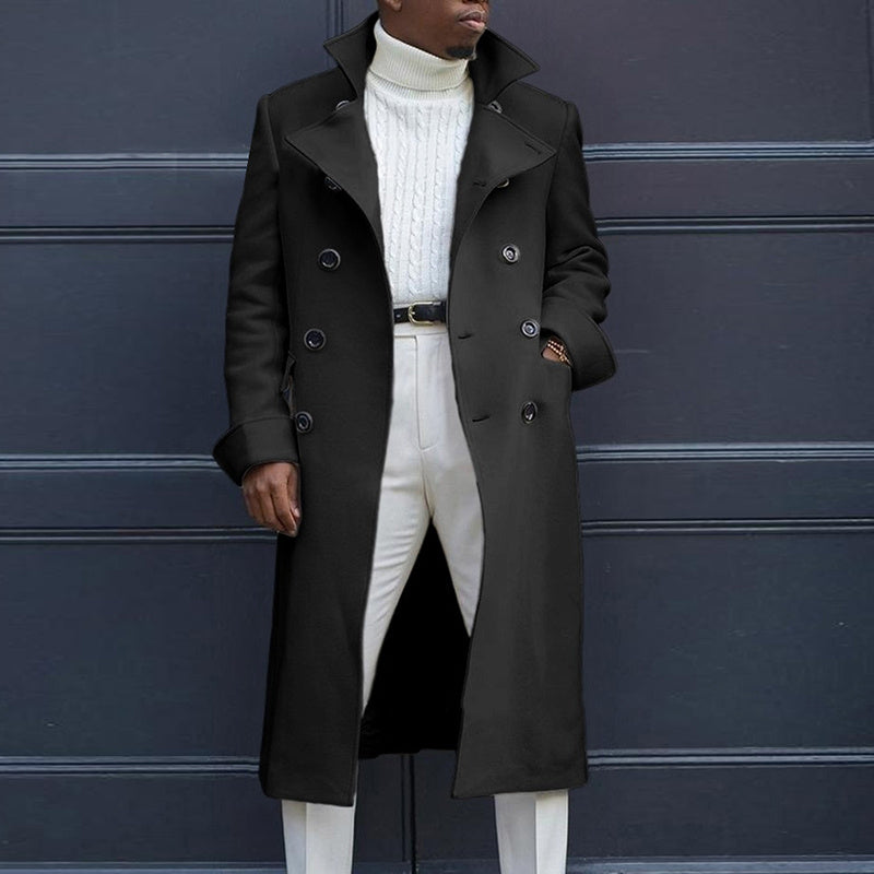British Loose Coat Mid-Length Trench Coat  Leather Jacket 108.98 Black-XXL