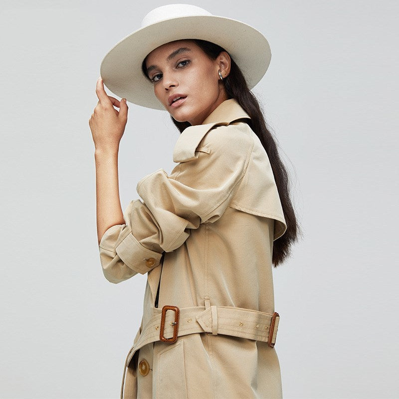 Stripes double-breasted trench coat British slim waist trench coat  Leather Jacket 245.92 