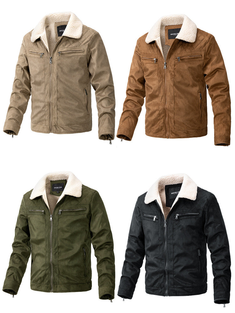 Suede Fabric Jacket Men's Zipper Cardigan Casual Berber Fleece Coat  Leather Jacket 78.41 
