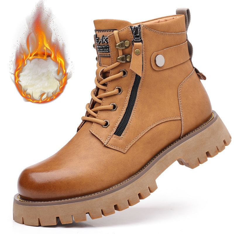 Men's High-top Velvet Thermal Height Increasing Leather Boots  Footwear  