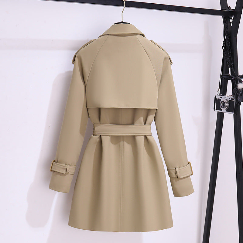 Short Trench Coat Women's Khaki  Leather Jacket 108.21 