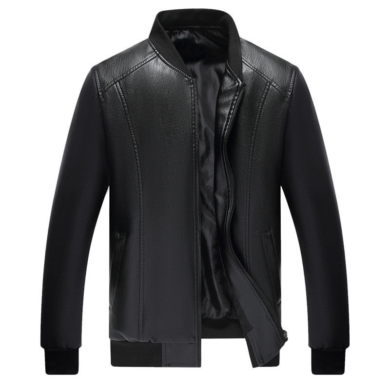 Men's Leather Jackets Spring And Autumn Plus Cashmere Men's Loose  Leather Jacket 66.00 Black-Plus-cashmere-XL