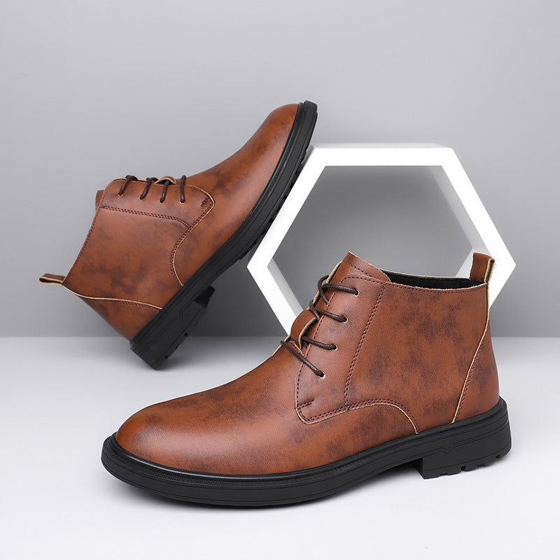 Retro Lace Up Denim Trendy Mid-length Warm Non-slip Men's Martin Boots  Footwear 50.33 