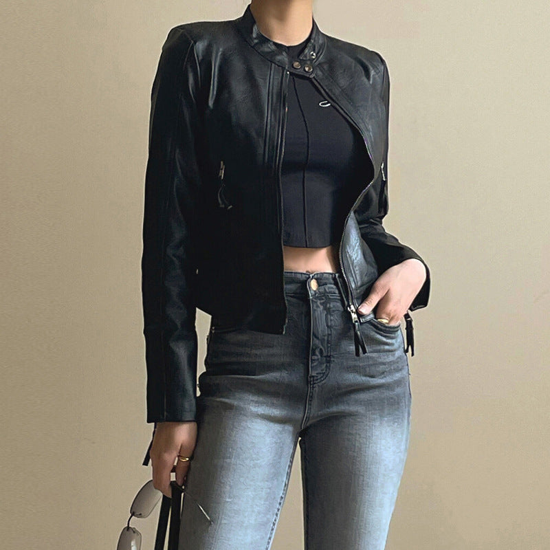 Women's American Motorcycle Black PU Leather Coat  Leather Jacket 92.64 