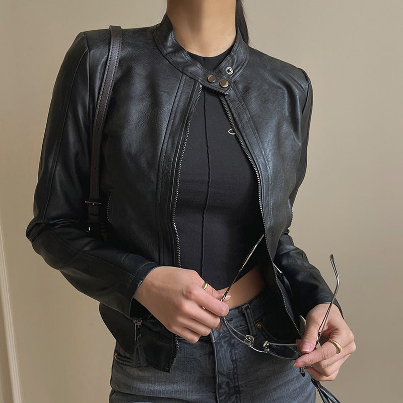 Women's American Motorcycle Black PU Leather Coat  Leather Jacket 92.64 