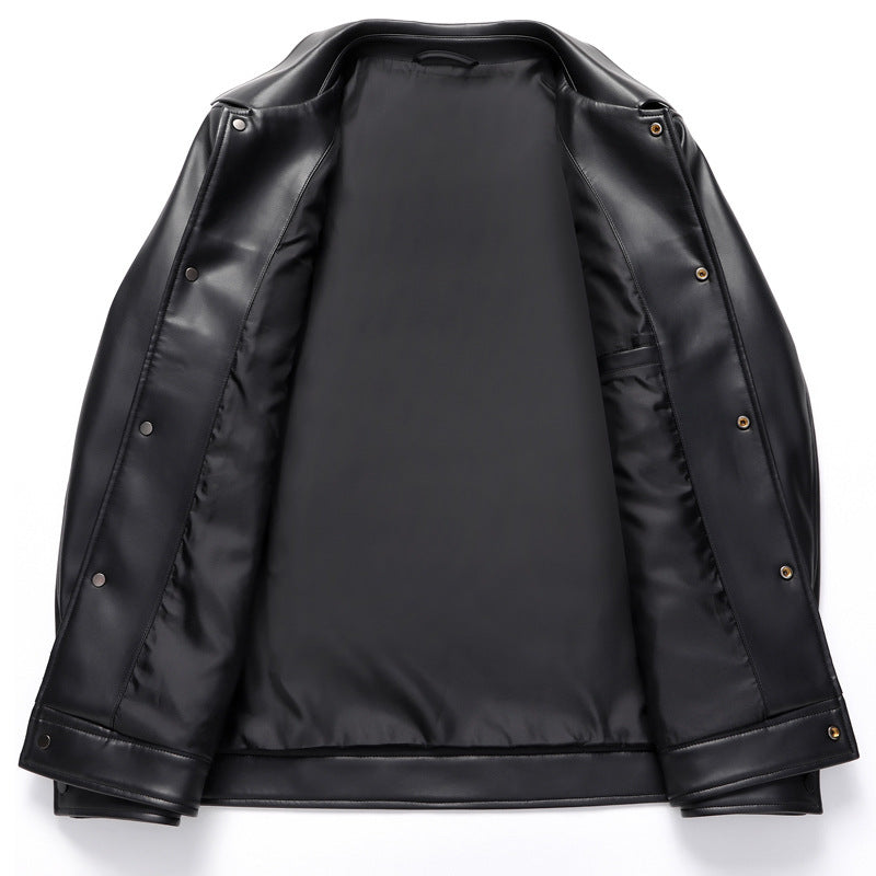 Fashion Polo Collar Thin Multi-color Optional Single-breasted Middle-aged Haining Men's Leather Jackets  Leather Jacket 215.12 