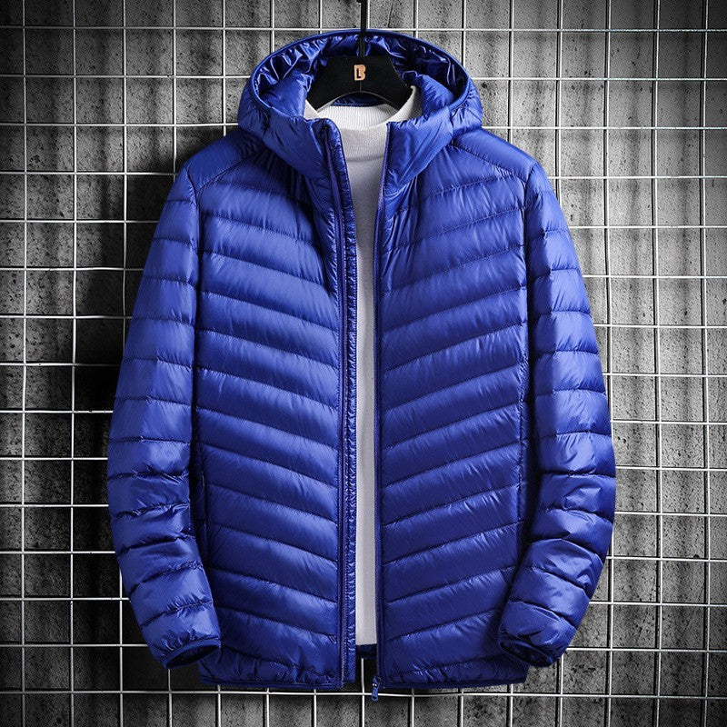 Men's Hooded Cotton Jacket Short Lightweight Cotton Coat  Leather Jacket 81.52 Sapphire-Blue-XL
