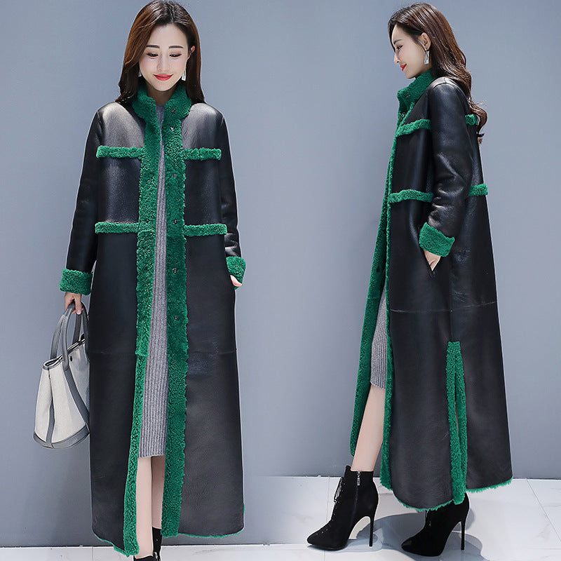 Fleece-lined Thick Lamb Wool Coat For Women Long Cotton Jacket  Leather Jacket 216.80 