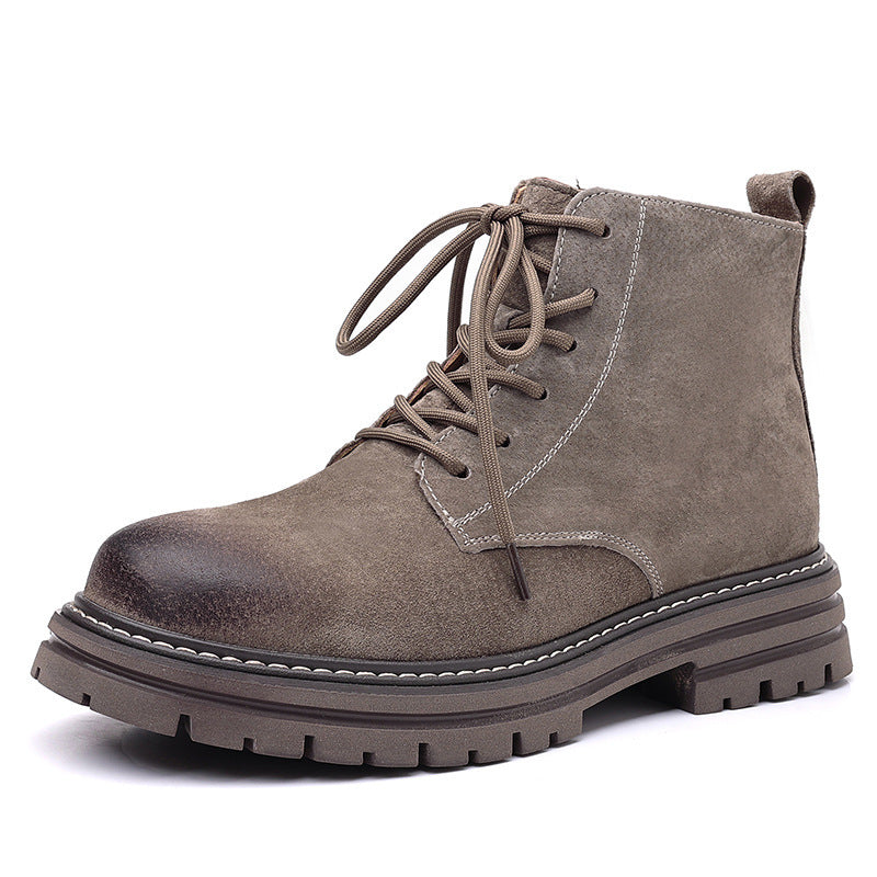 High-top Leather Shoes Leather Zipper Short Boots  Footwear  