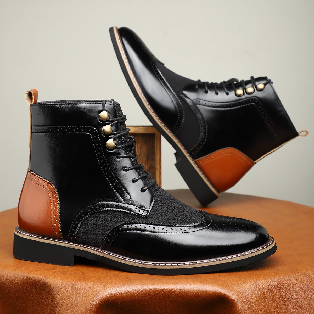 New British Men's High Top Color Blocked Leather Shoes  Footwear  