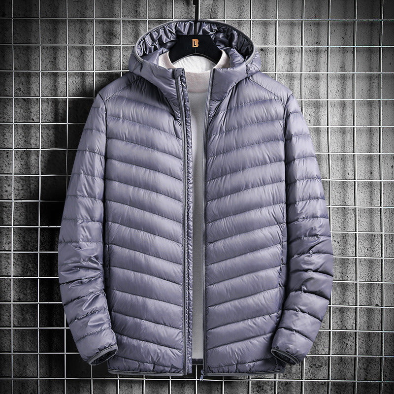 Men's Hooded Cotton Jacket Short Lightweight Cotton Coat  Leather Jacket  