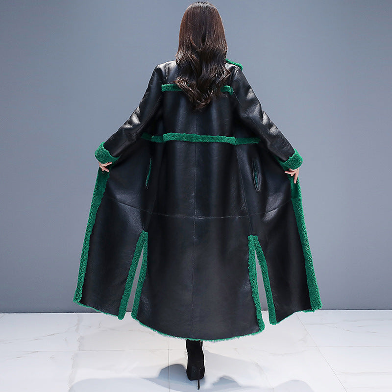 Fleece-lined Thick Lamb Wool Coat For Women Long Cotton Jacket  Leather Jacket 216.80 
