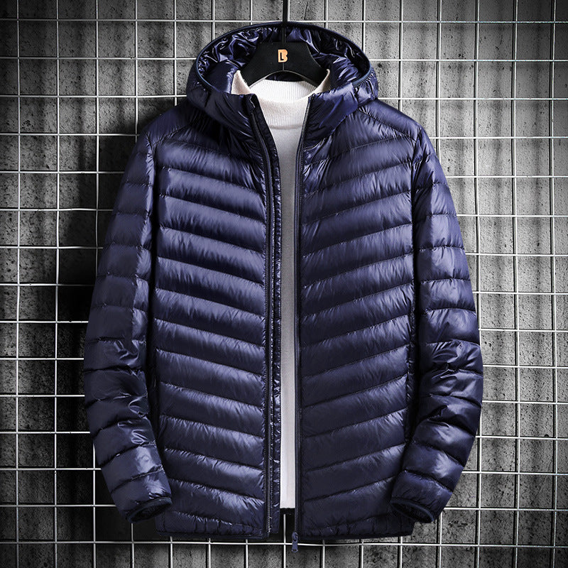 Men's Hooded Cotton Jacket Short Lightweight Cotton Coat  Leather Jacket  