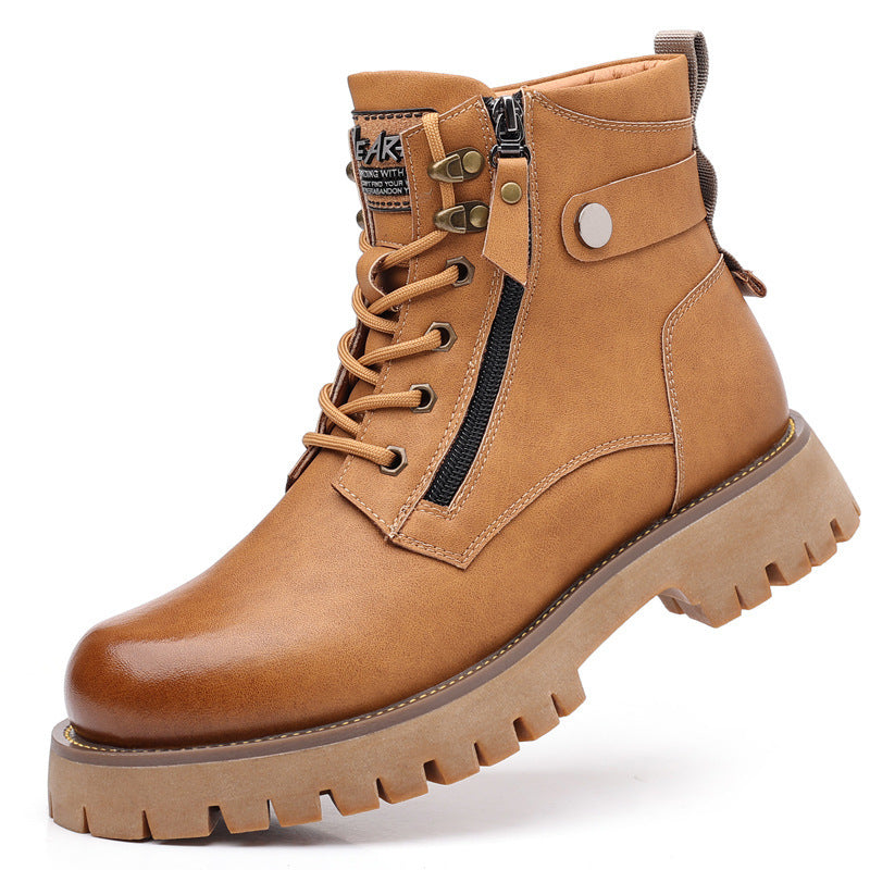 Men's High-top Velvet Thermal Height Increasing Leather Boots  Footwear  