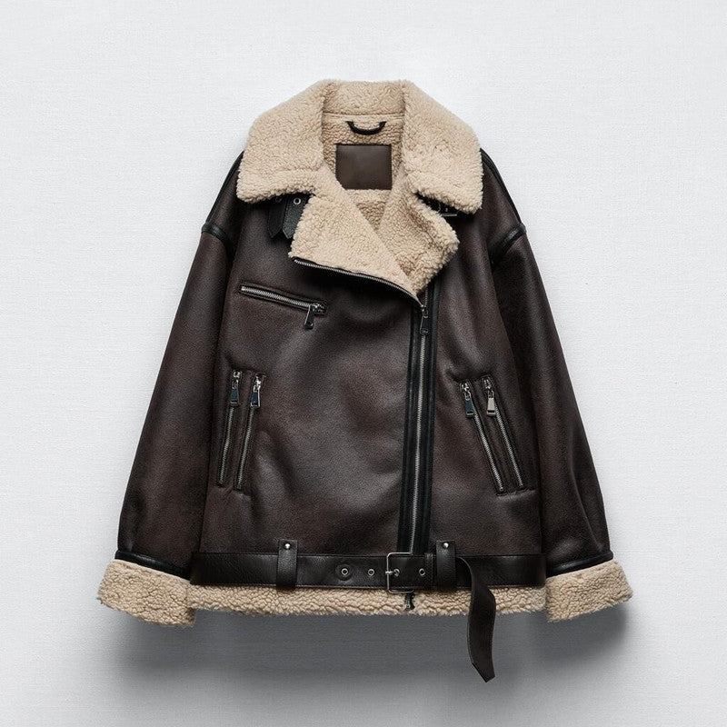 Women's Suede Fur Integrated Motorcycle Jacket  Leather Jacket 140.06 