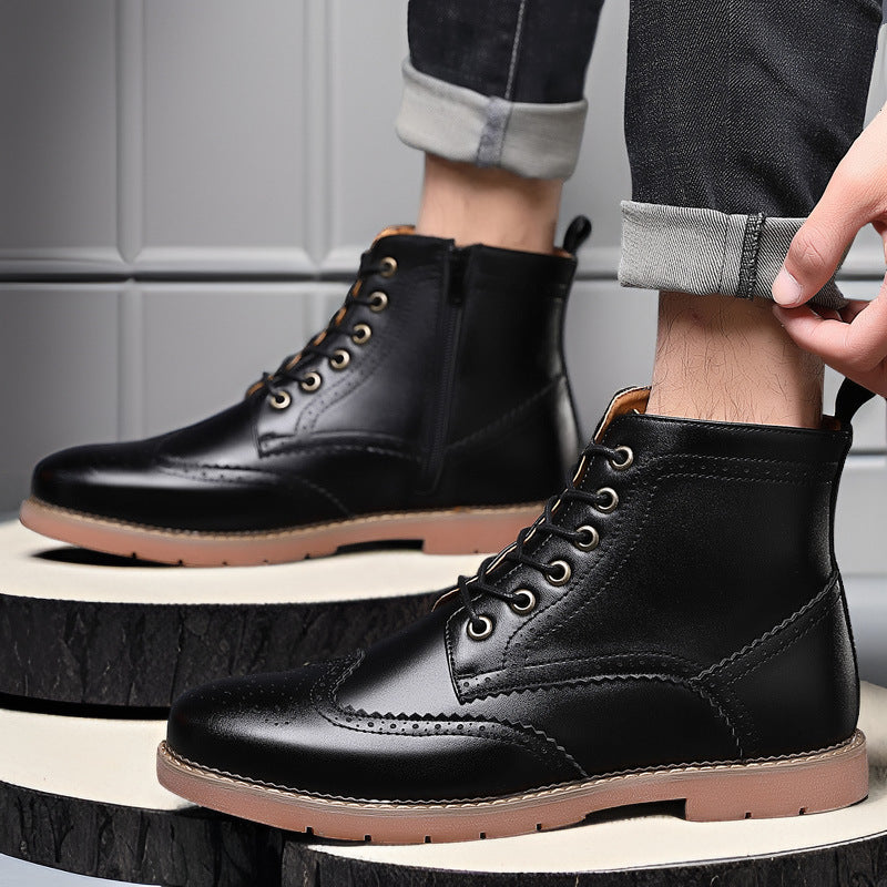 Men's High-top Business Casual Leather Shoes British Martin Boots  Footwear 65.00 