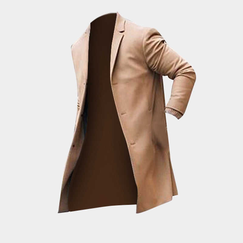 Fashion Winter Men's Trench Long Jackets Coats Overcoat Classic Jackets Solid Slim Fit Outwear Hombre Men Clothes Khaki Black  Leather Jacket 64.05 Khaki-XXL
