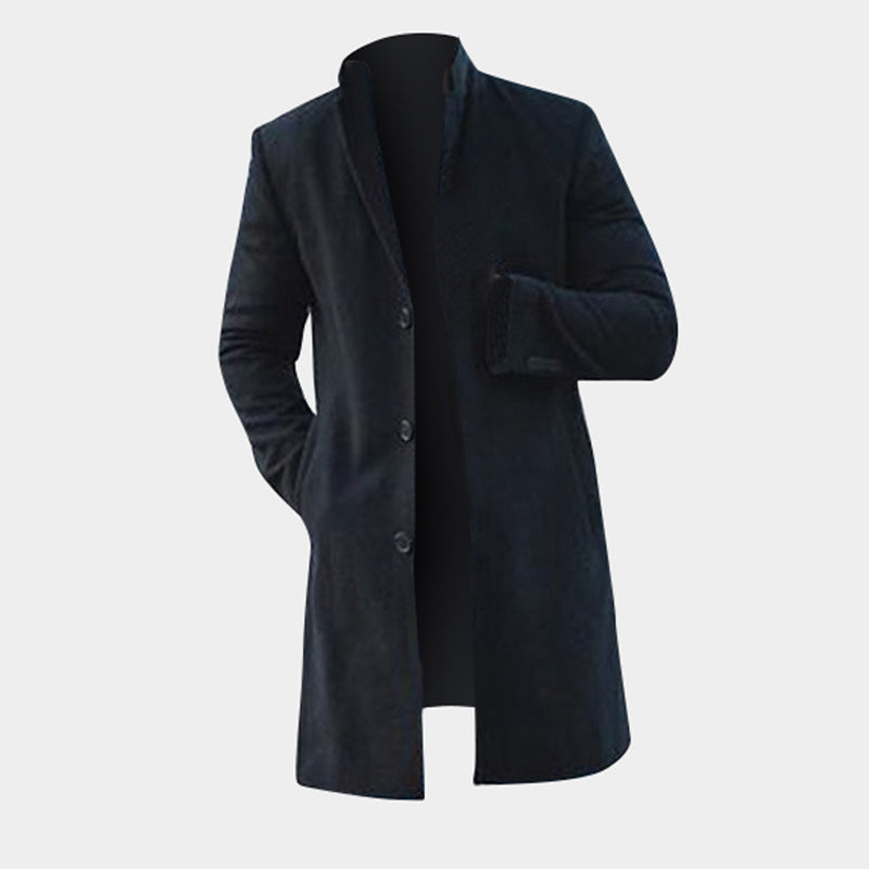 Fashion Winter Men's Trench Long Jackets Coats Overcoat Classic Jackets Solid Slim Fit Outwear Hombre Men Clothes Khaki Black  Leather Jacket 64.05 Black-XXL