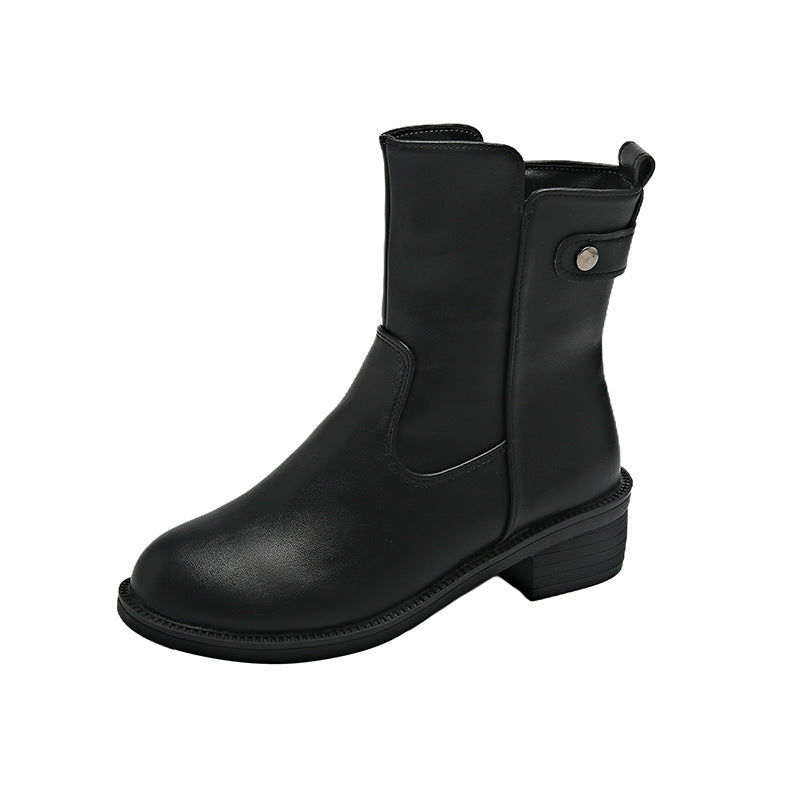 Women's Low Heel Round Toe Boots Side Zip Short Boots