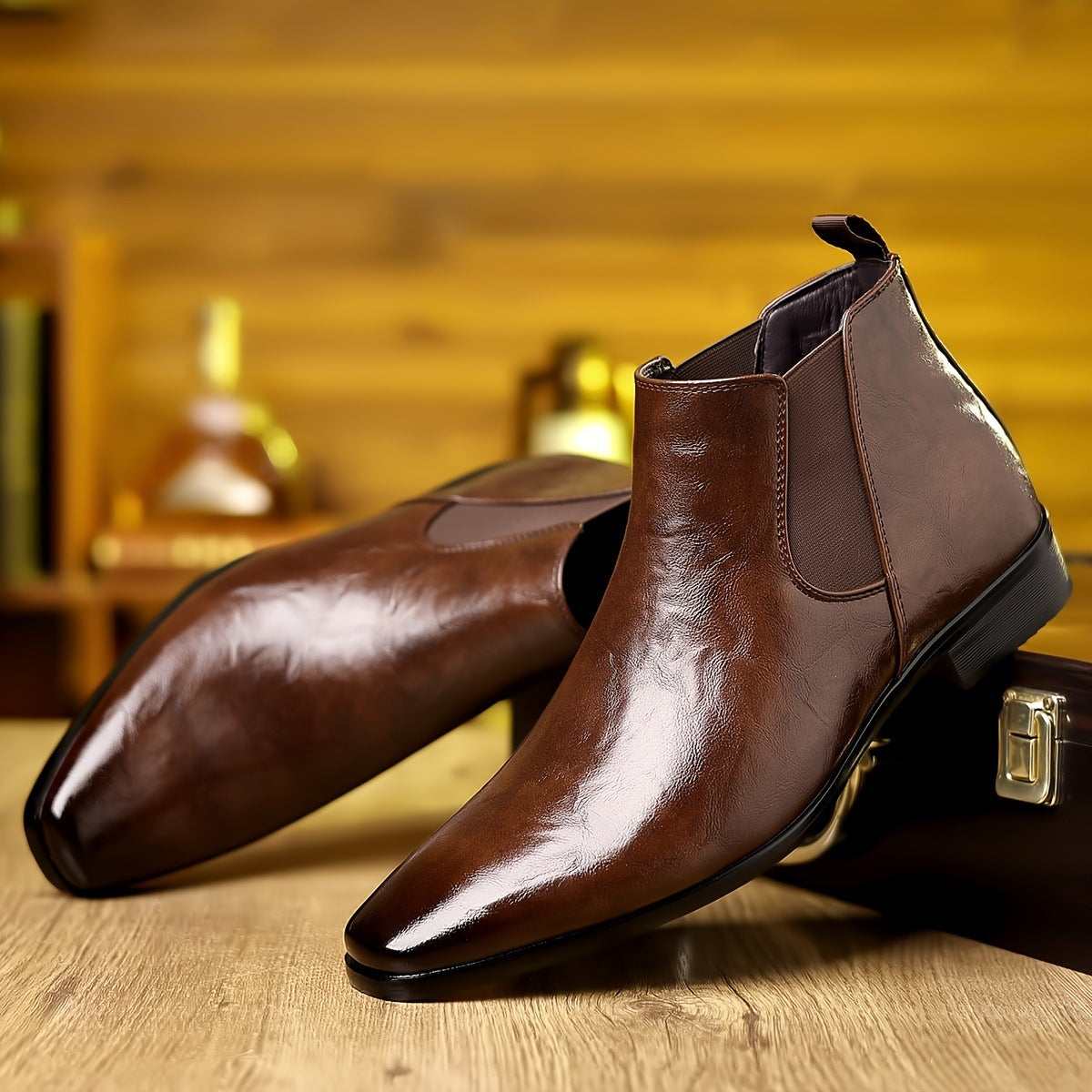 Leather Breathable Lychee Pattern High-top Shoes  Footwear  