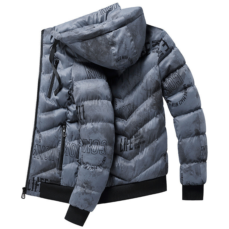 Men's Winter Hooded Plus Fleece Padded Coat  Leather Jacket 101.46 Blue-XL