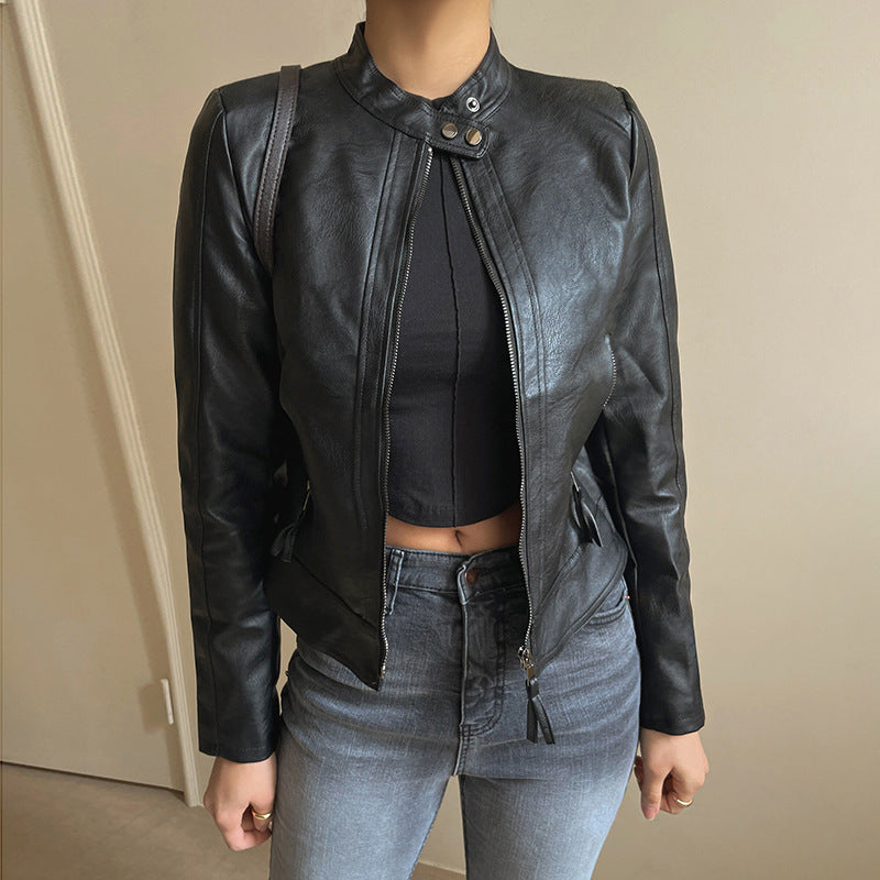 Women's American Motorcycle Black PU Leather Coat  Leather Jacket 92.64 