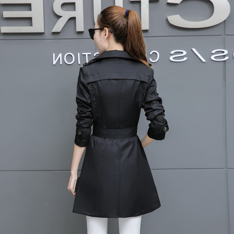Slim Women Trench Coat Plus Size Mid-length  Leather Jacket 92.37 