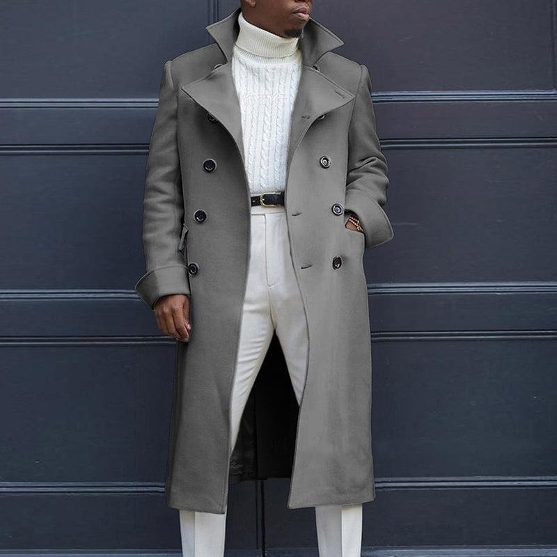 British Loose Coat Mid-Length Trench Coat  Leather Jacket 107.99 Grey-XXL