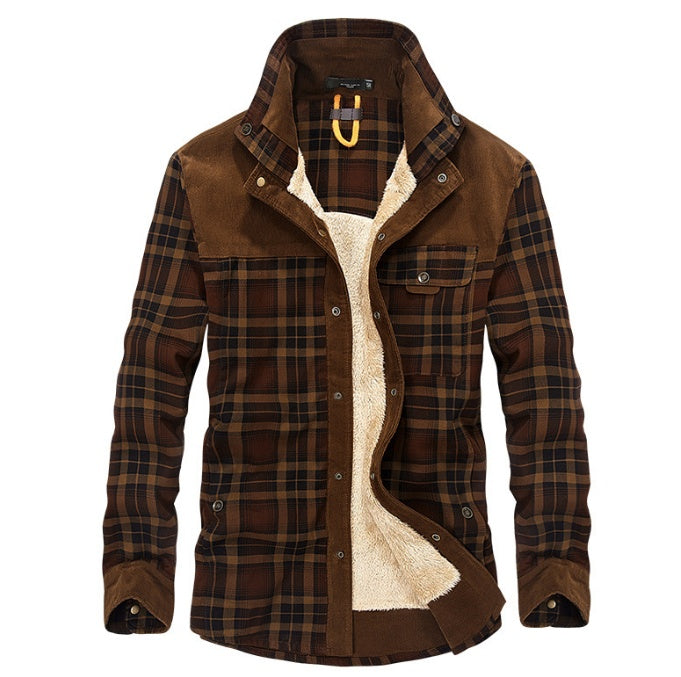 Winter Jacket Men Thicken Warm Fleece Jackets Coats Pure Cotton Plaid Jacket Military Clothes  Leather Jacket 99.15 Coffee-58-4XL
