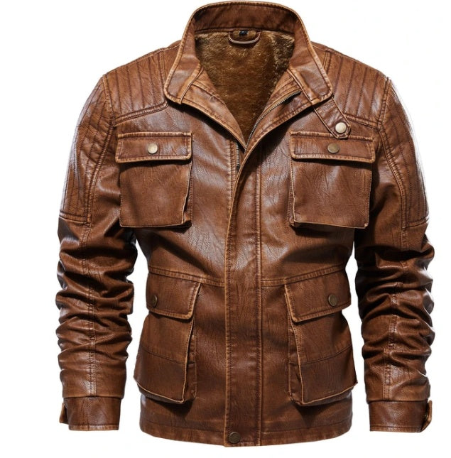 New men's leather clothing  Leather Jacket 184.69 Khaki-XXL