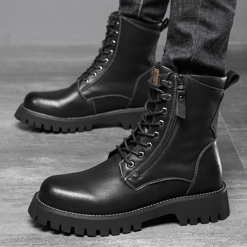 Worker Boot High Top British Style Thick Bottom Fleece-lined  Footwear  