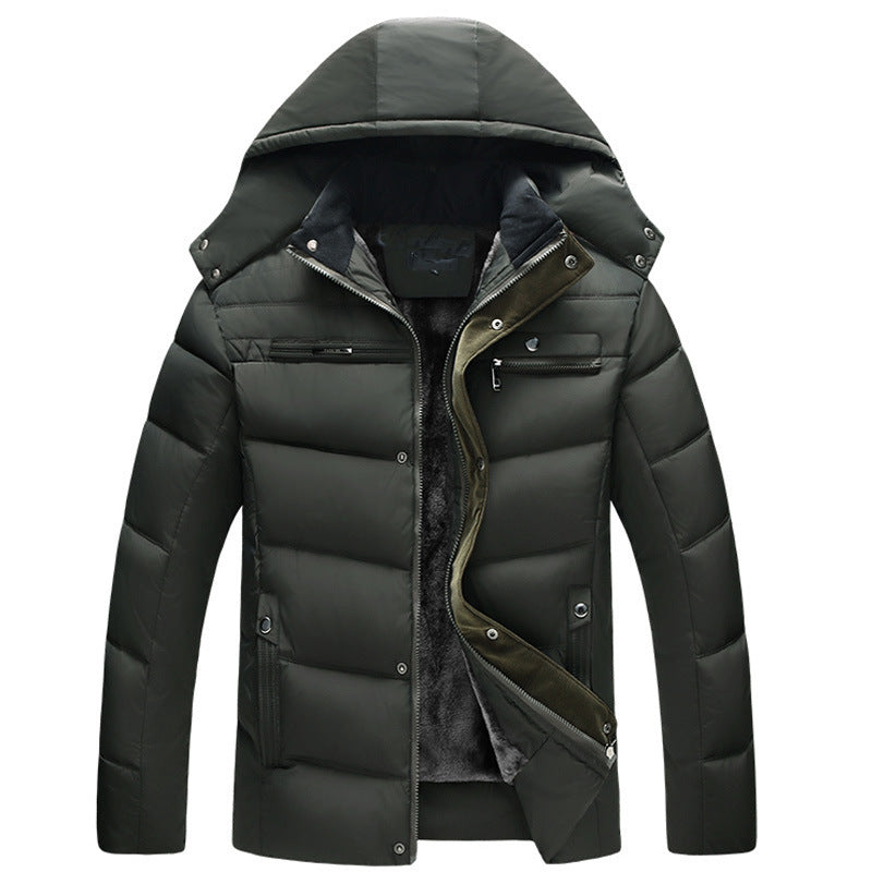 Hooded slim fit plus down padded down jacket men  Leather Jacket 79.73 Army-Green-M