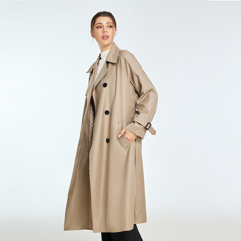 Trench Autumn And Winter Women's Mid-length High-grade Sense Petite Coats  Leather Jacket 305.42 Khaki-XS