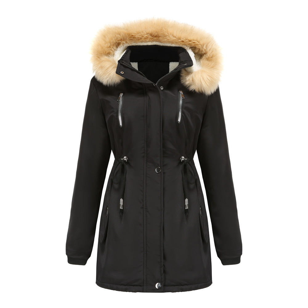 Thick Lamb Velvet Loose Ladies Cotton Jacket With Detachable Hood And Fleece Jacket  Leather Jacket 107.56 Black-XL
