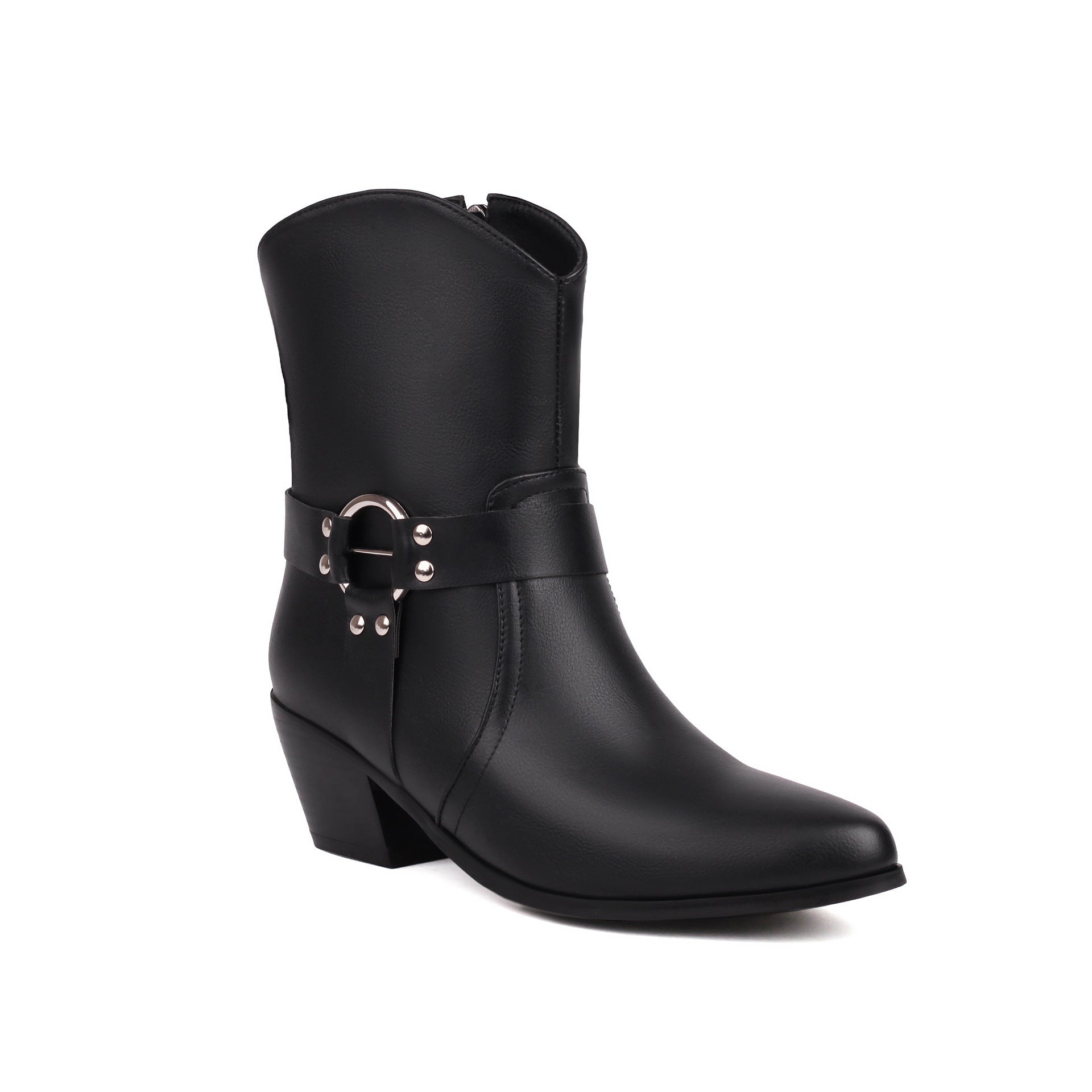 Belt Buckle Chunky Heel Martin Booties