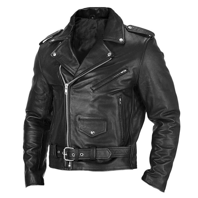 Motorcycle Men's Leather Clothing Spring And Autumn  Leather Jacket 57.16 Black-XL