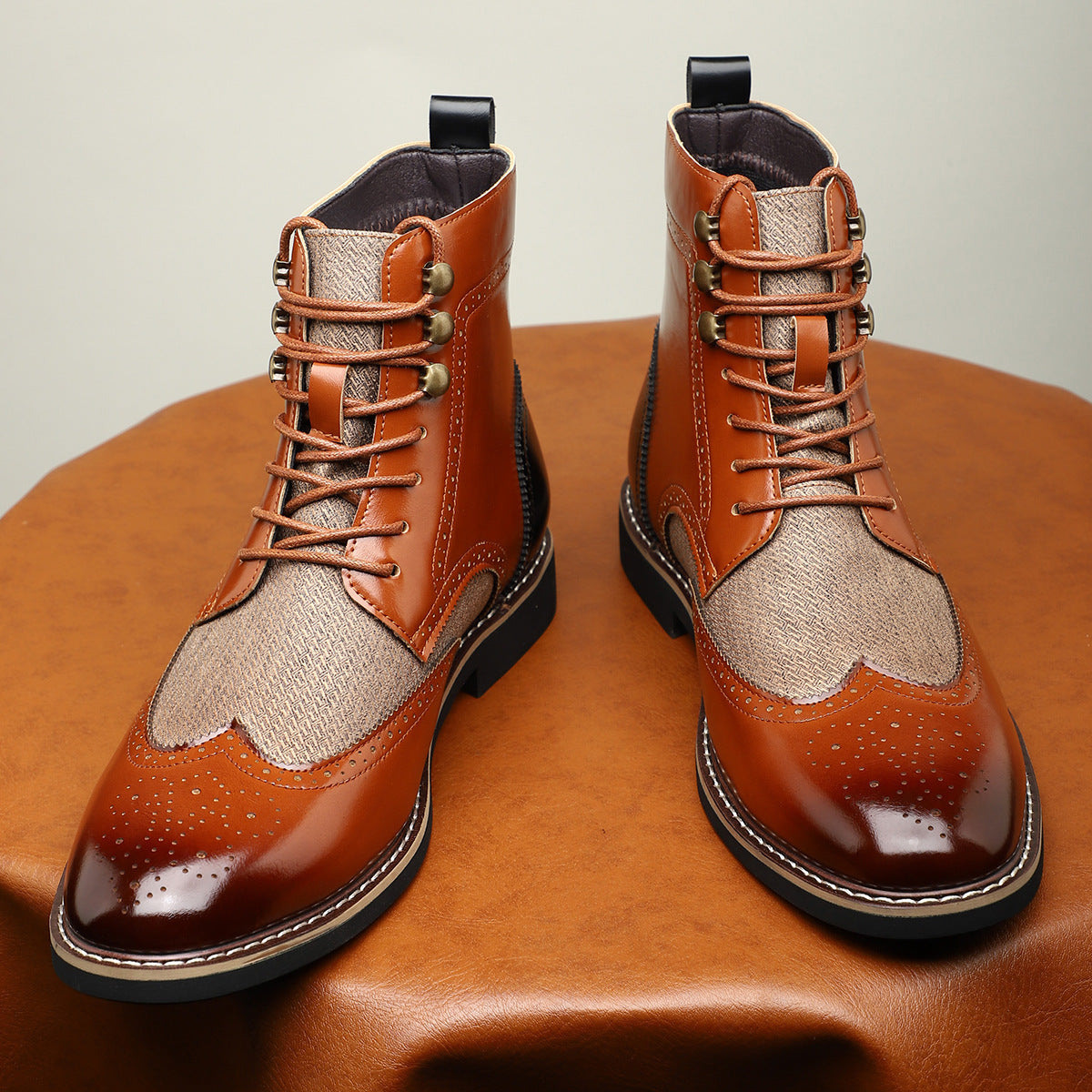 New British Men's High Top Color Blocked Leather Shoes  Footwear  